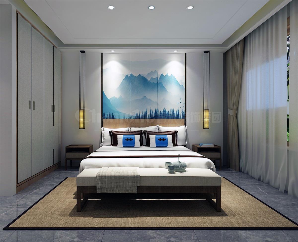 主臥貫穿、白色、灰色，加小許黑色融合的暖色調(diào)讓詩意棲居，少幾分濃墨重彩，多幾分雅致清寧，并在此感悟生命的智慧。內(nèi)心的平靜才能感悟到生活的大美，美不是符號，是一種心境，一份怡然，更是一份禪動(dòng)。